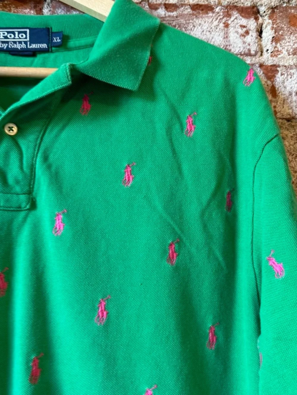 Ralph Lauren Green Polo with Pink Pony Embroidery